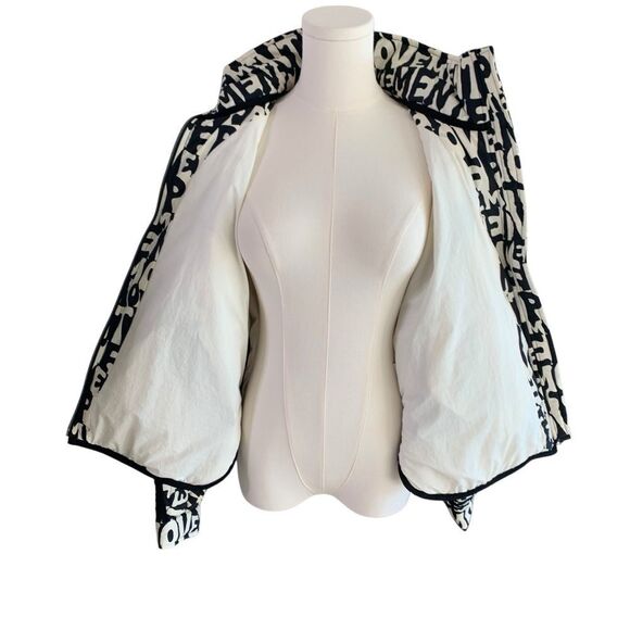Free People Oversized Puffer Jacket Movement Zips XS-X Black White Spell Out New - Picture 11 of 16